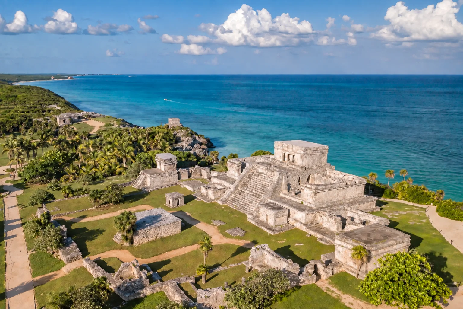 Ruinas de Tulum con vistas al mar Caribe